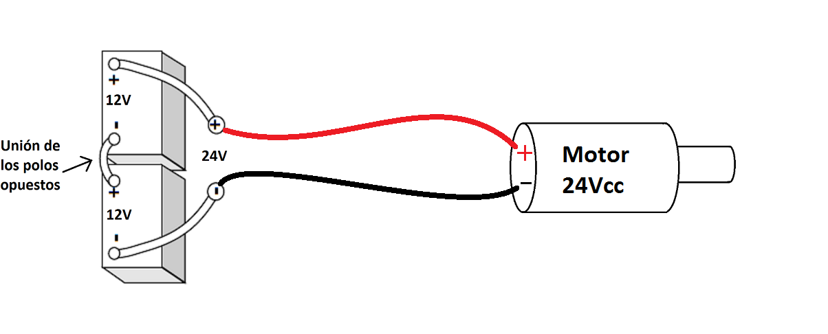 Conexión motor 24 v con baterías de 12 v